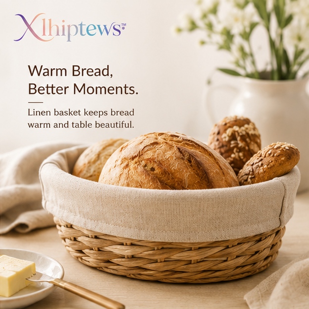 Xlhiptews™ Linen Bread Warming Basket with Cotton Liner