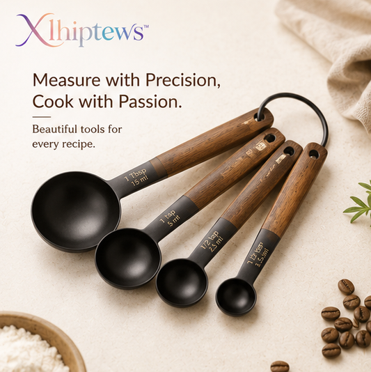 Xlhiptews™ Matte Black Measuring Spoon Set with Walnut Handle