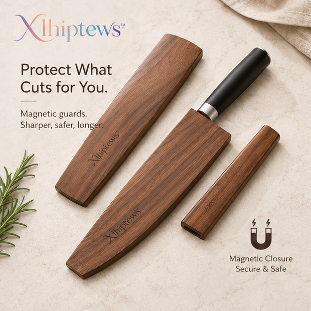 Xlhiptews™ Magnetic Wooden Knife Guard Sleeves Set